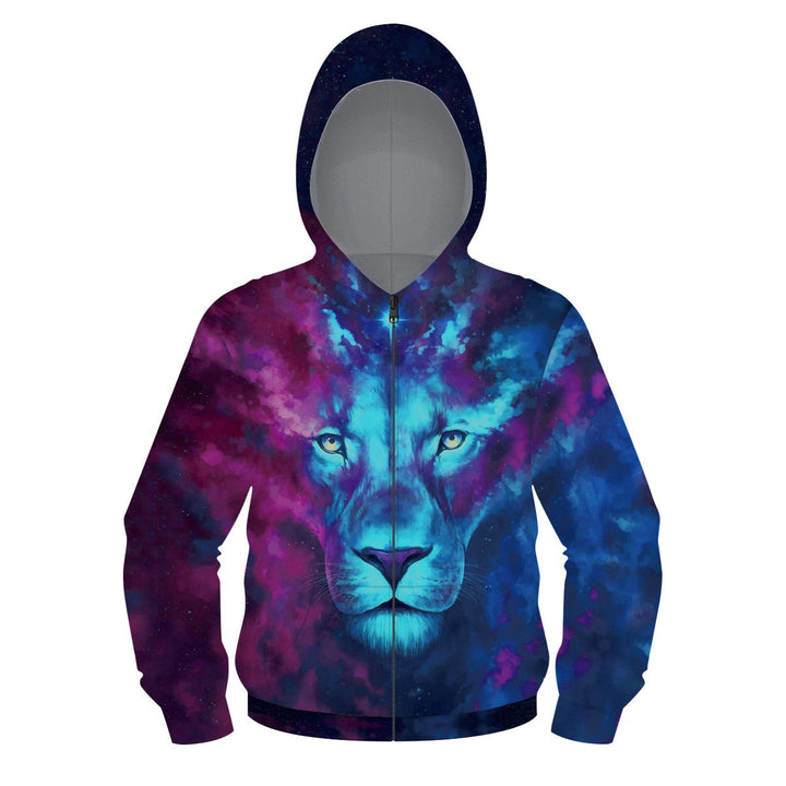 Kids Galaxy Lion 3D Zip Up Hoodie Unisex Jacket - mihoodie