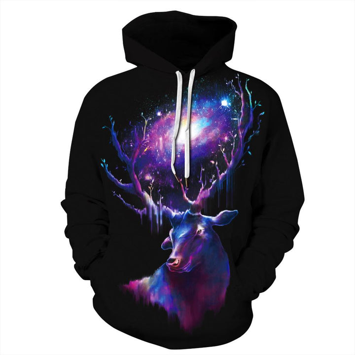 Purple Galaxy Reindeer Christmas Hooded Sweatshirt Unisex Hoodie - mihoodie