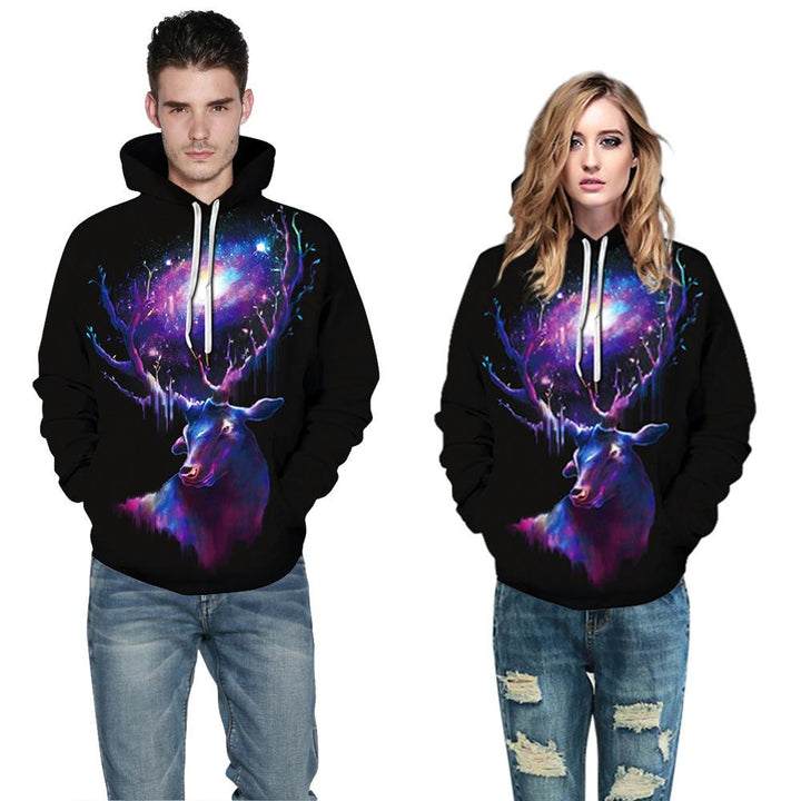 Purple Galaxy Reindeer Christmas Hooded Sweatshirt Unisex Hoodie - mihoodie