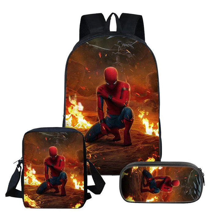 3 In 1  School Backpacks Teens Girls Boys Preschool Shoulder Bagpack+Cooler Warm Lunch Pouch+Zipper Closure Pencil Case Cool 3D Spider Man Bookbags - mihoodie