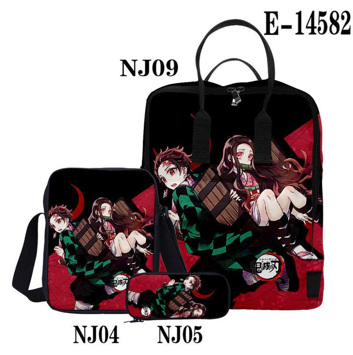 Casual Stylish Demon Slayer 3D Backpack With Two Shoulders For Women Men 3-pieces Set - mihoodie