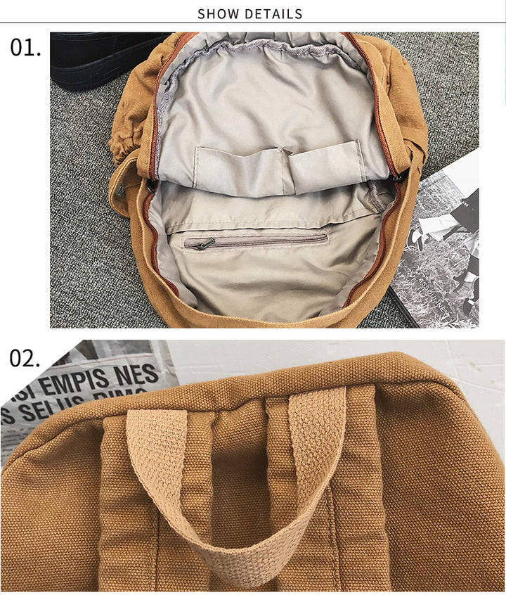 Jsvery Vintage Casual Backpack Women Travel Bag 2022 Fashion High Capacity Solid Color Women's Backpack Student Zipper School Bag - mihoodie