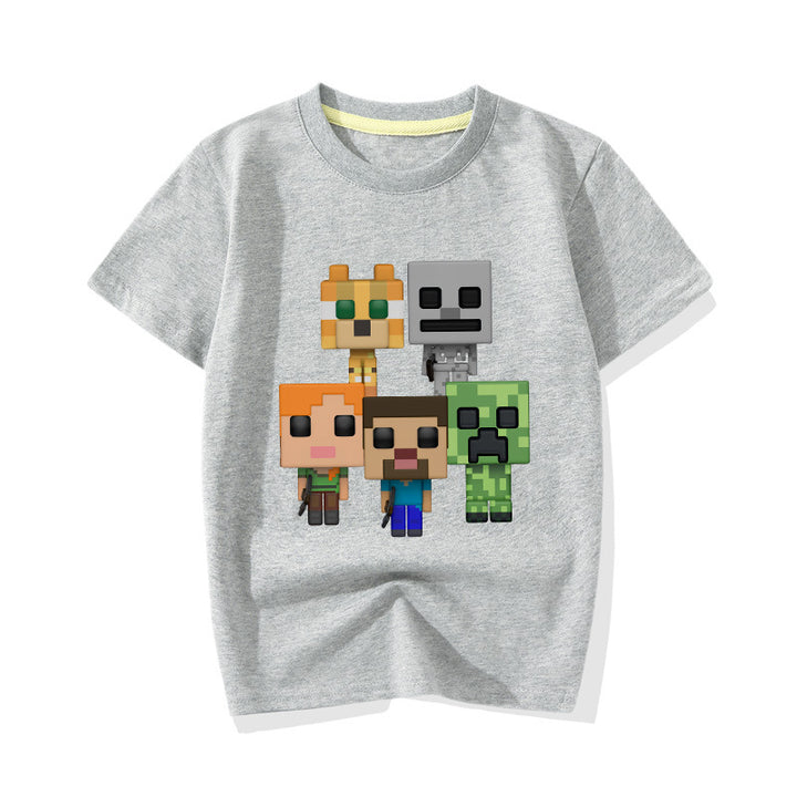 Kids MINECRAFT CREEPER SKELETON TUXEDO CAT CHASE STEVE ALEX T-shirt - mihoodie