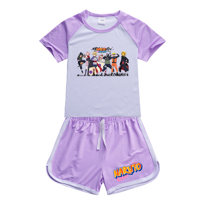 Kids Naruto Shippuden Sportswear Outfits T-Shirt Shorts Sets - mihoodie