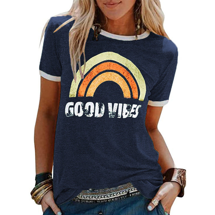 Women's Good Vibes Rainbow Casual Soft Top Tee Hipster T-Shirt - mihoodie