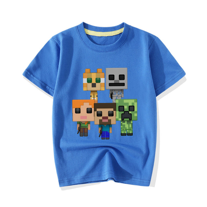 Kids MINECRAFT CREEPER SKELETON TUXEDO CAT CHASE STEVE ALEX T-shirt - mihoodie