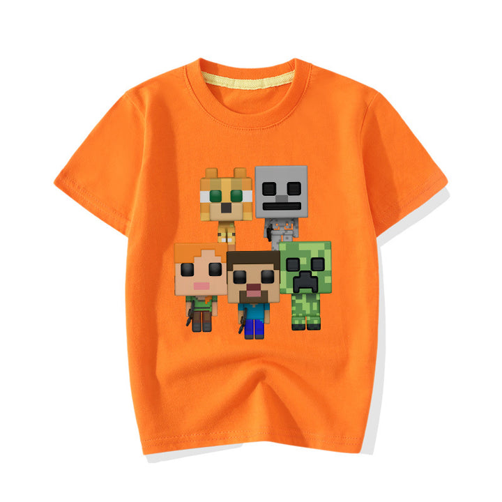 Kids MINECRAFT CREEPER SKELETON TUXEDO CAT CHASE STEVE ALEX T-shirt - mihoodie