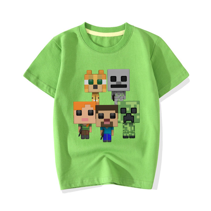 Kids MINECRAFT CREEPER SKELETON TUXEDO CAT CHASE STEVE ALEX T-shirt - mihoodie