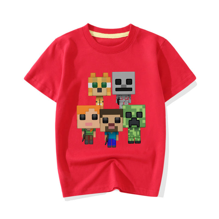 Kids MINECRAFT CREEPER SKELETON TUXEDO CAT CHASE STEVE ALEX T-shirt - mihoodie