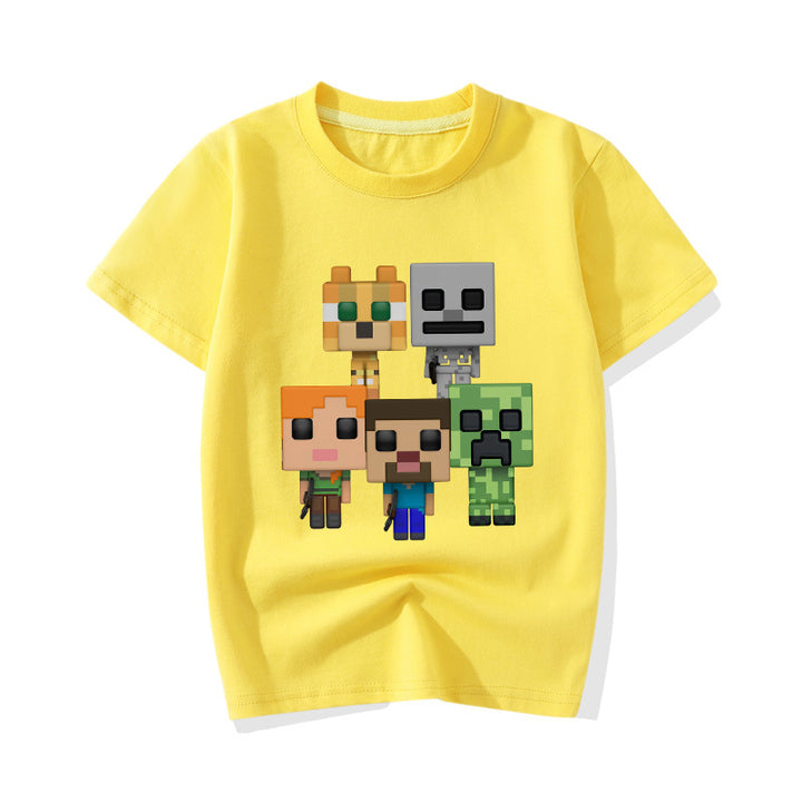 Kids MINECRAFT CREEPER SKELETON TUXEDO CAT CHASE STEVE ALEX T-shirt - mihoodie