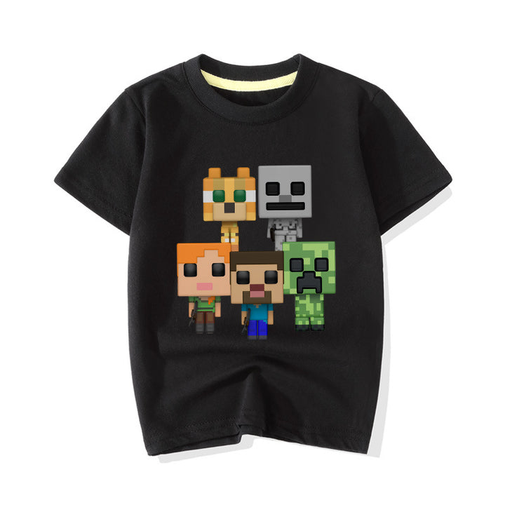 Kids MINECRAFT CREEPER SKELETON TUXEDO CAT CHASE STEVE ALEX T-shirt - mihoodie