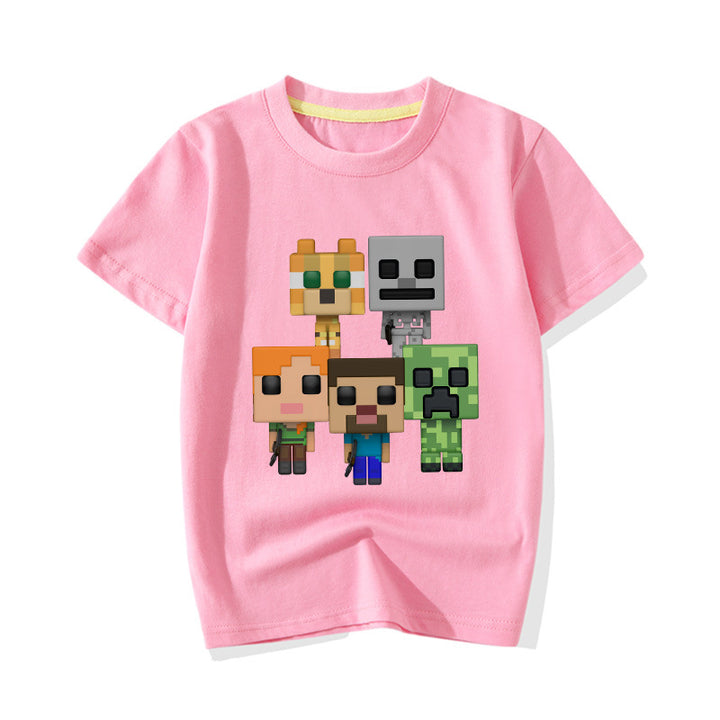 Kids MINECRAFT CREEPER SKELETON TUXEDO CAT CHASE STEVE ALEX T-shirt - mihoodie