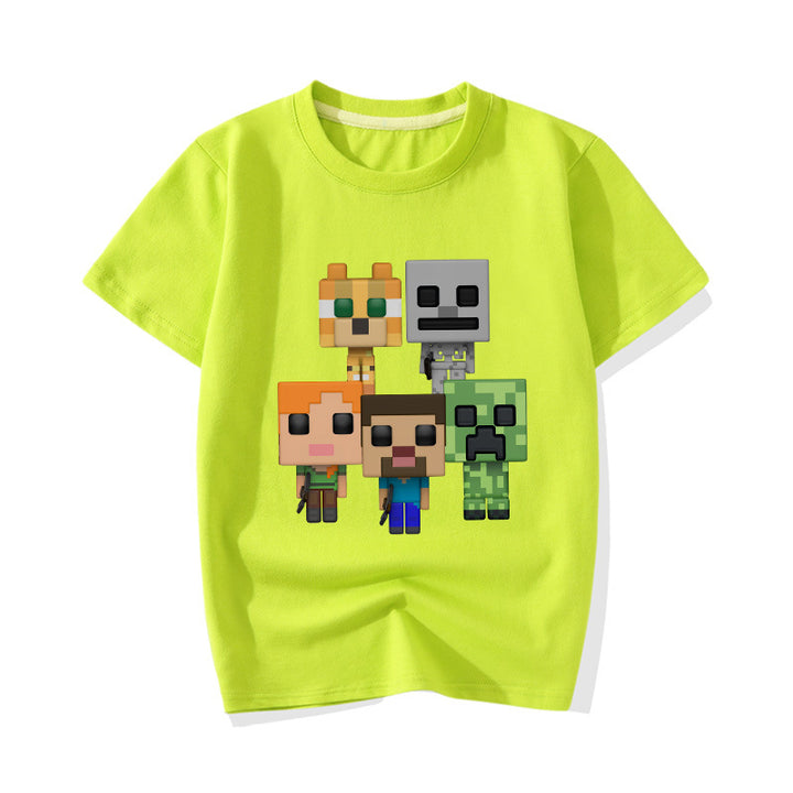 Kids MINECRAFT CREEPER SKELETON TUXEDO CAT CHASE STEVE ALEX T-shirt - mihoodie