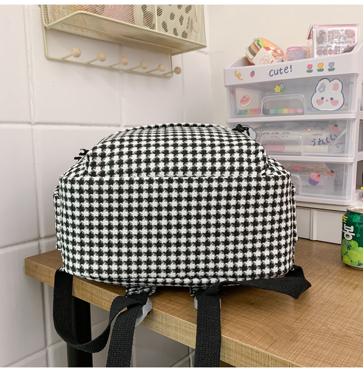 Houndstooth Pattern Backpack Girls School bag - mihoodie