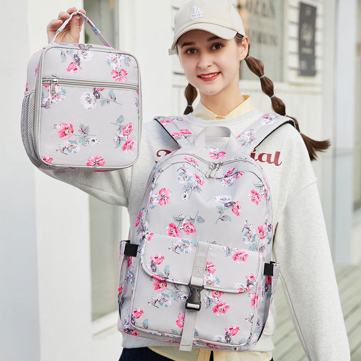 Cute Floral Bookbag for Teen Girls Lightweight Lunch Box Pencil Case - mihoodie