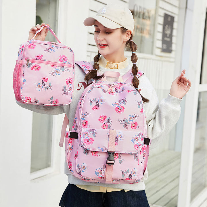 Cute Floral Bookbag for Teen Girls Lightweight Lunch Box Pencil Case - mihoodie