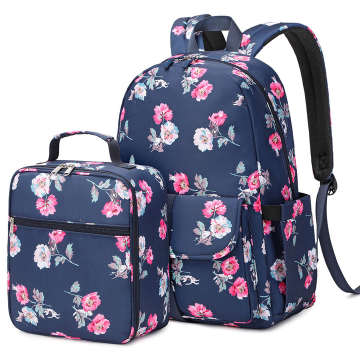 Cute Floral Bookbag for Teen Girls Lightweight Lunch Box Pencil Case - mihoodie