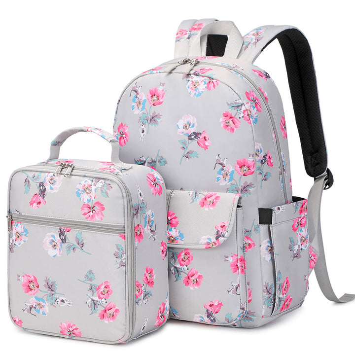 Cute Floral Bookbag for Teen Girls Lightweight Lunch Box Pencil Case - mihoodie