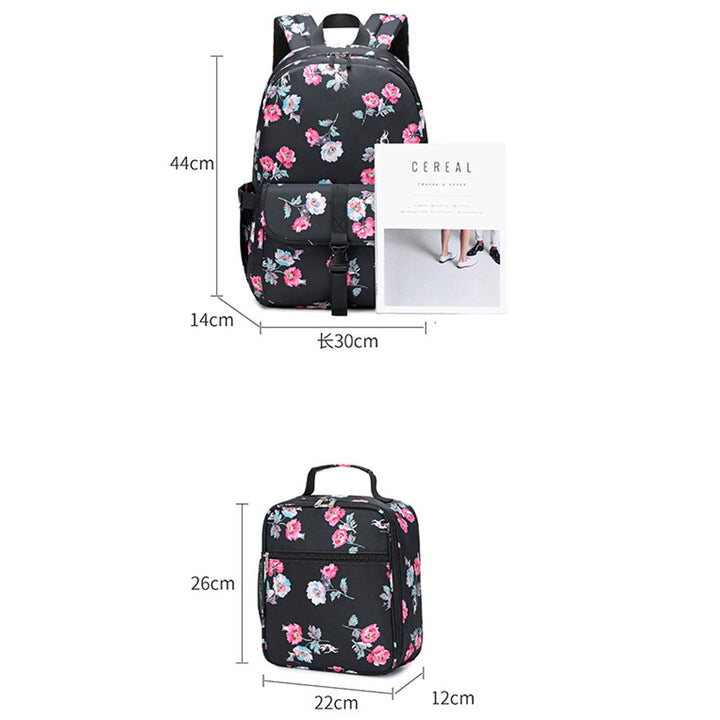 Cute Floral Bookbag for Teen Girls Lightweight Lunch Box Pencil Case - mihoodie