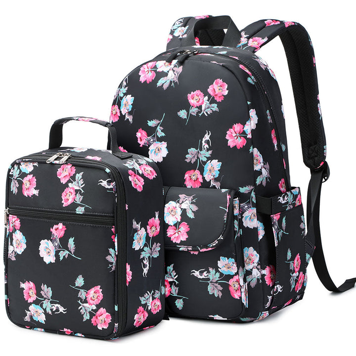 Cute Floral Bookbag for Teen Girls Lightweight Lunch Box Pencil Case - mihoodie