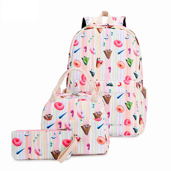 Rainbow Backpack Set for Girls Cute Printing School Bookbag with Lunch Box Pencil Case Top Level - mihoodie