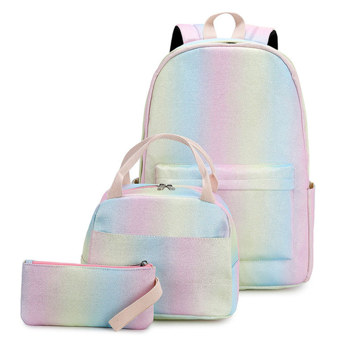 Rainbow Backpack Set for Girls Cute Printing School Bookbag with Lunch Box Pencil Case Top Level - mihoodie