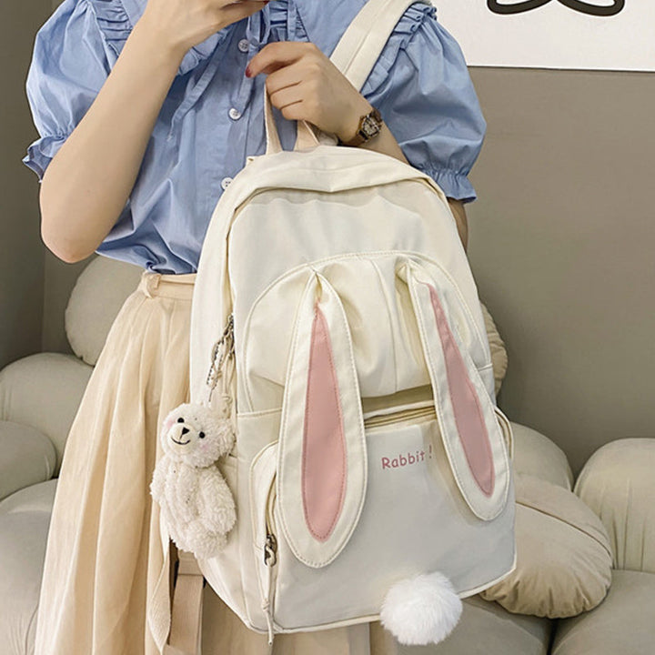 Jsvery 2022 Cute Rabbit Girl School Backpack Female Large Capacity Kawaii Back Pack Mochila Pink Women Bagpack Nylon Cartoon Schoolbag - mihoodie