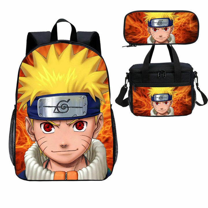Casual NARUTO Kids Backpacks Students School Bag Sets Insulated Lunch Bag Pen Bag Crossbody 4PCS - mihoodie